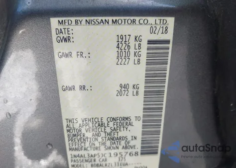 2018 Nissan Altima 2.5 Sl из США, поврежденный, VIN 1N4AL3AP5JC195768